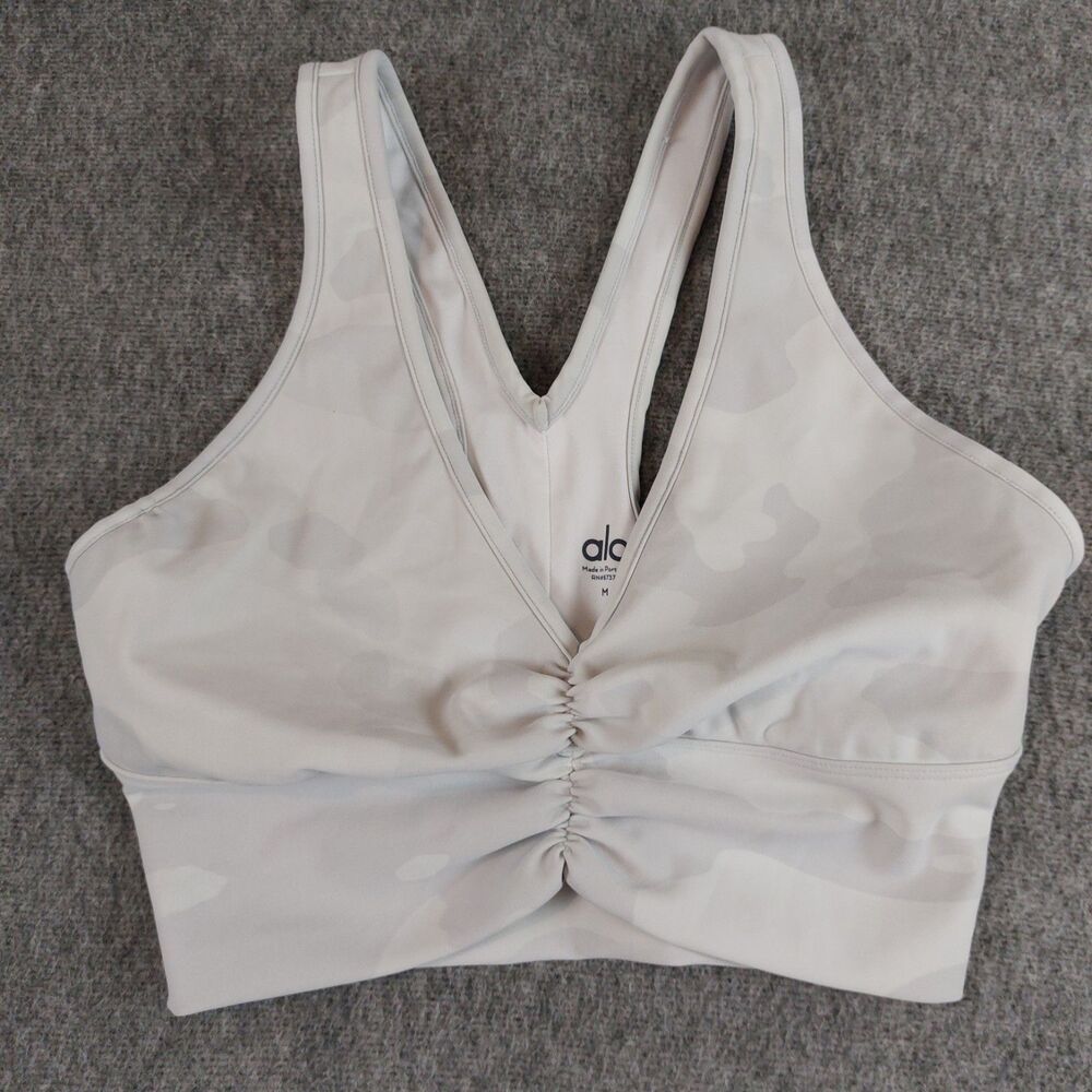 Alo Yoga Wild Thing Sports Bra Women's Medium Gray Camo Performance Ruching